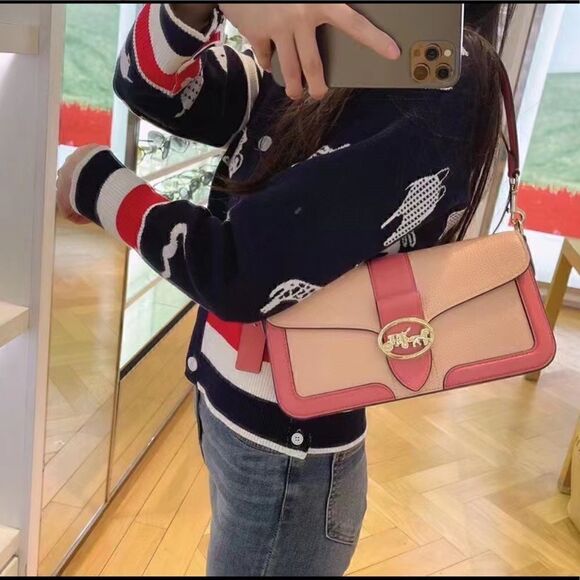 New Coach Genuine Leather Shoulder Bag In Colorblock - Picture 12 of 16